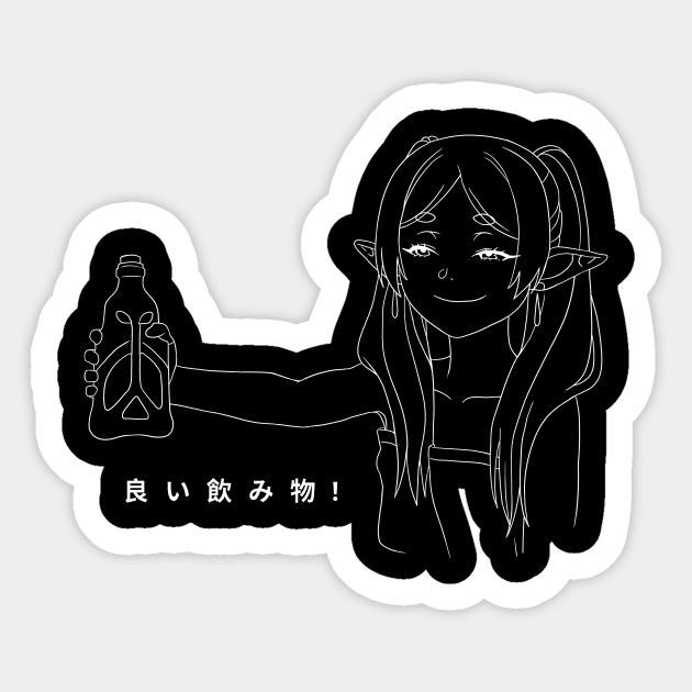 Frieren Drink - Black Sticker by estevom